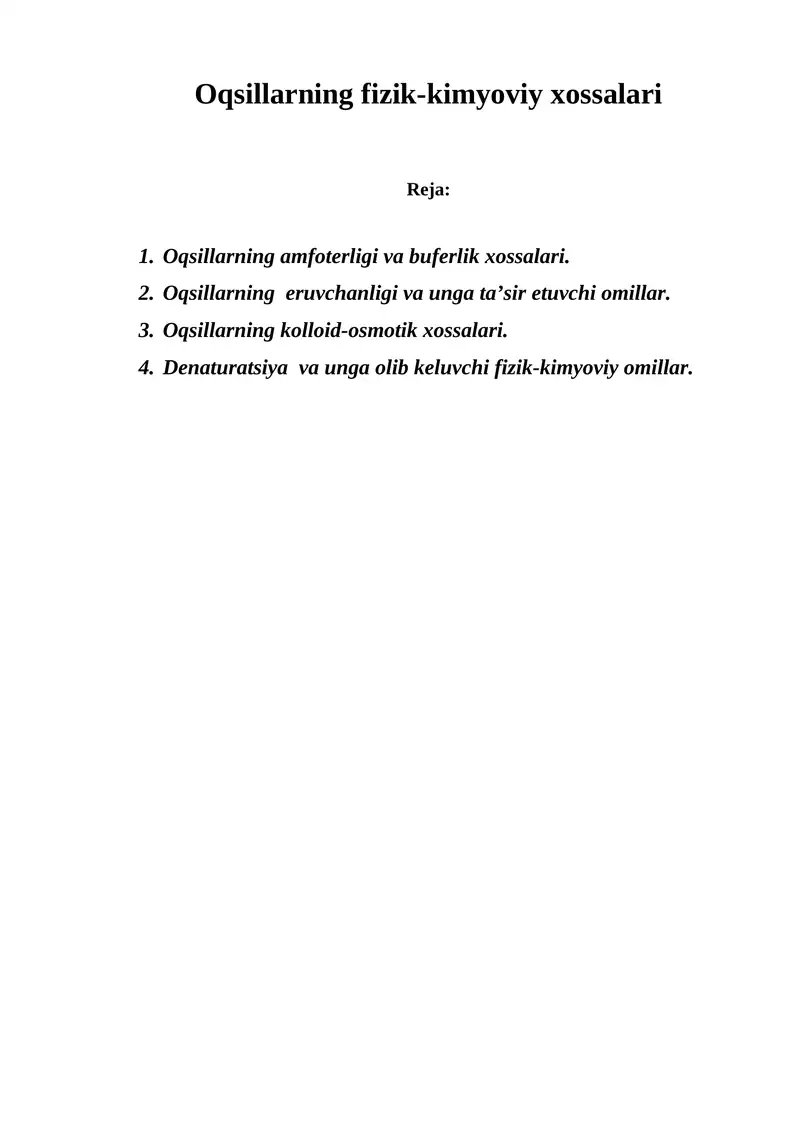 Oqsillarning fizik-kimyoviy xossalari
