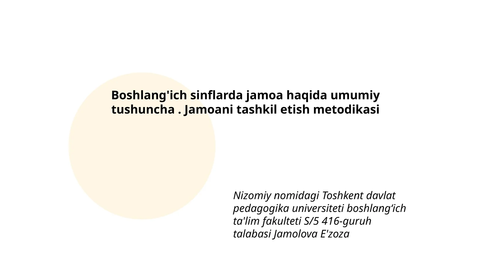 Jamoani tashkil etish metodikasi