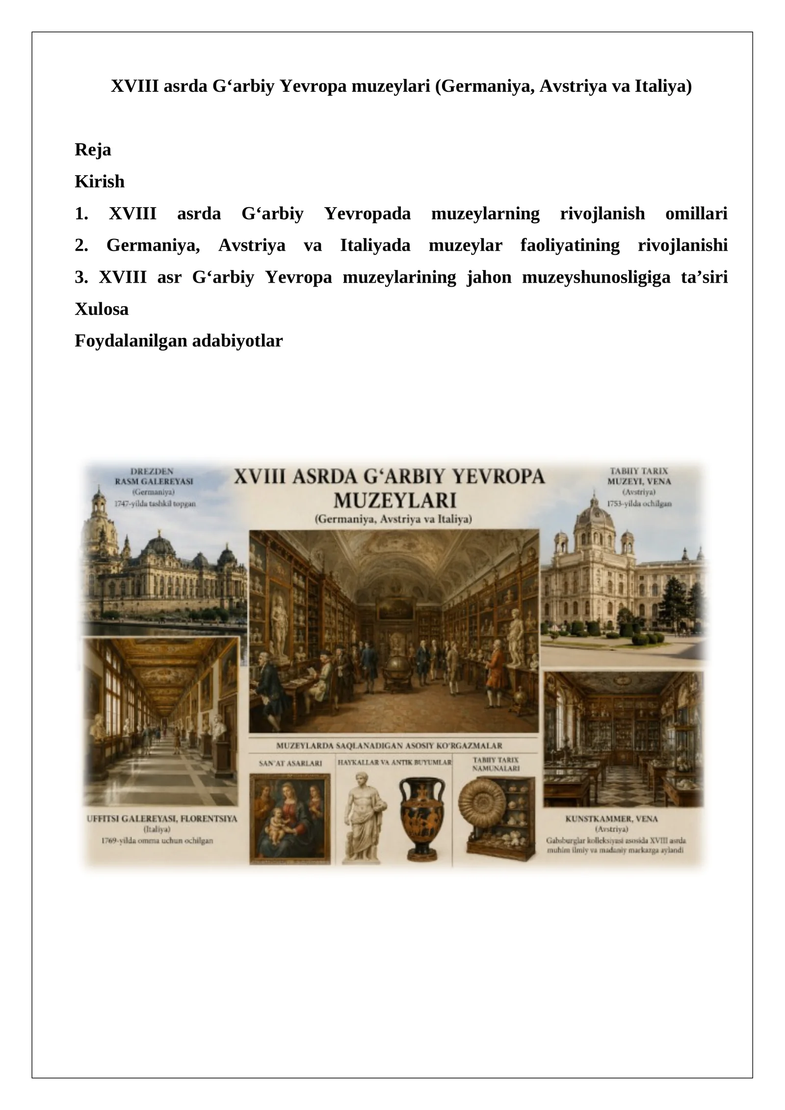 XVIII asrda G‘arbiy Yevropa muzeylari (Germaniya, Avstriya va Italiya)