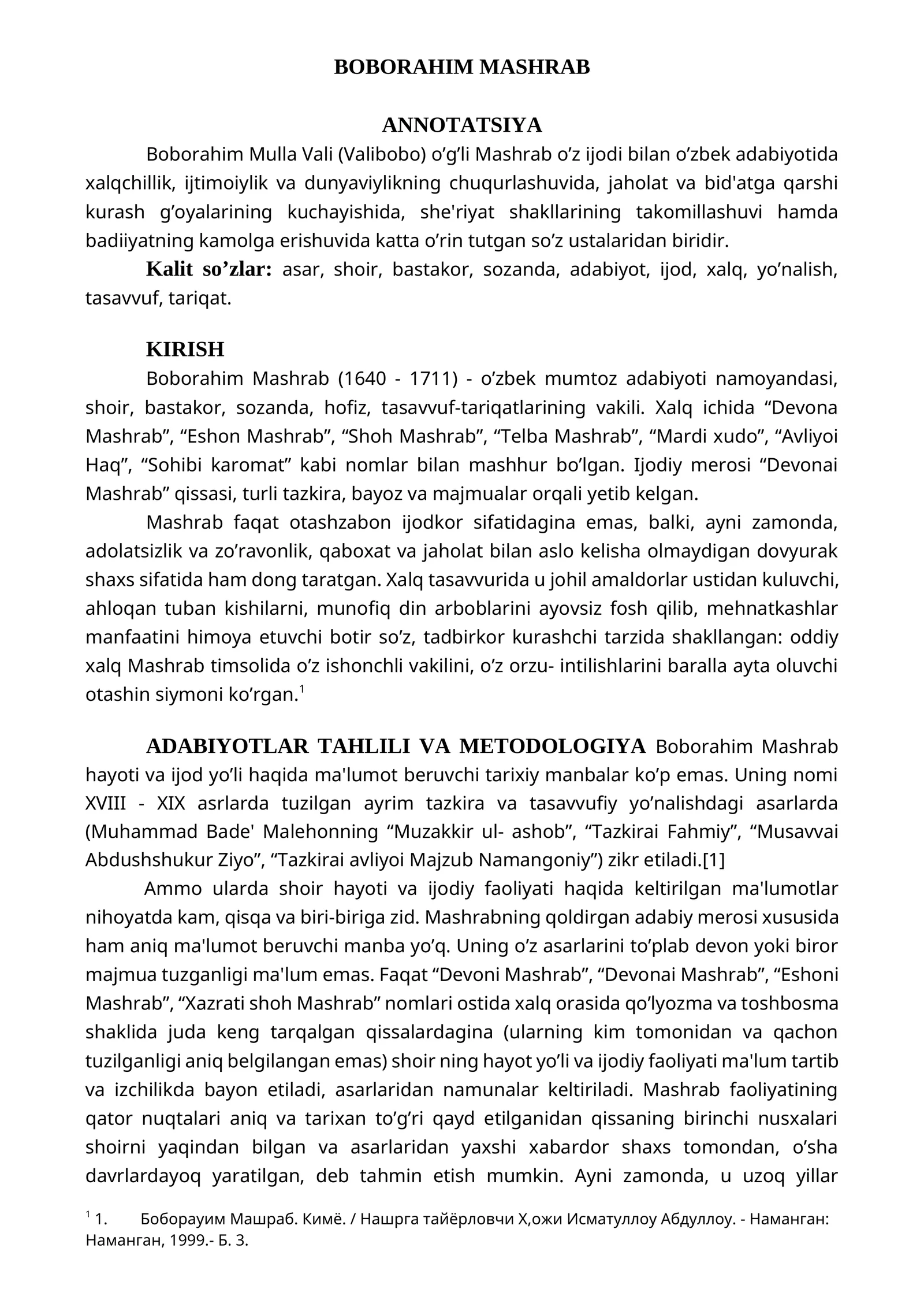 BOBORAHIM MASHRAB