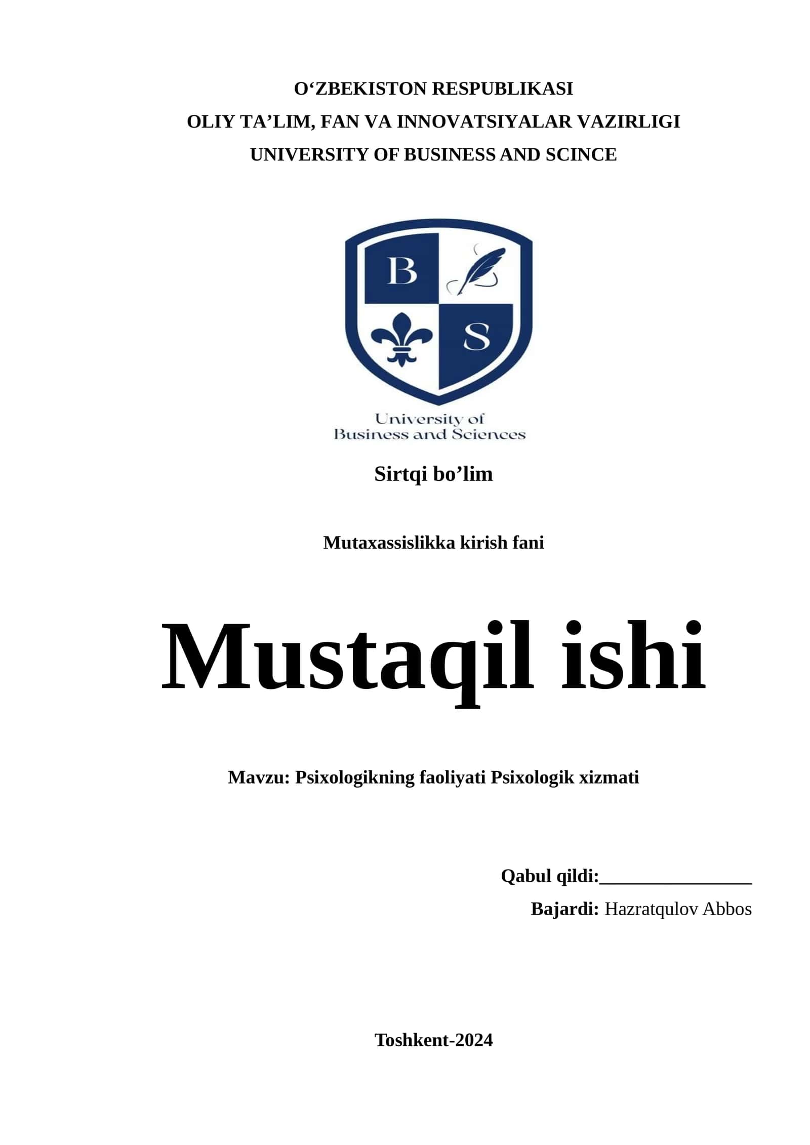 Psixologikning faoliyati Psixologik xizmati