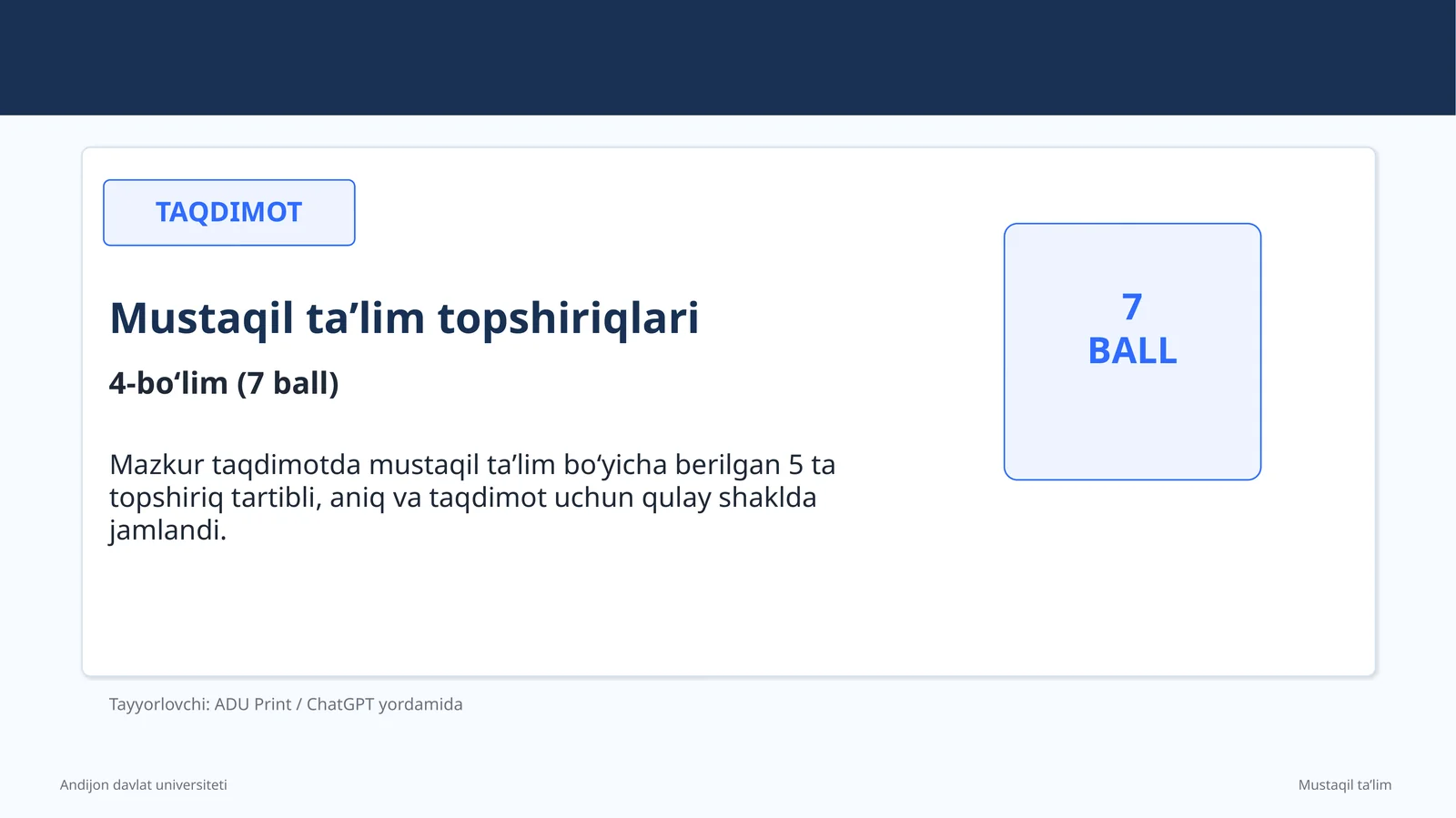 Mustaqil ta’lim topshiriqlari