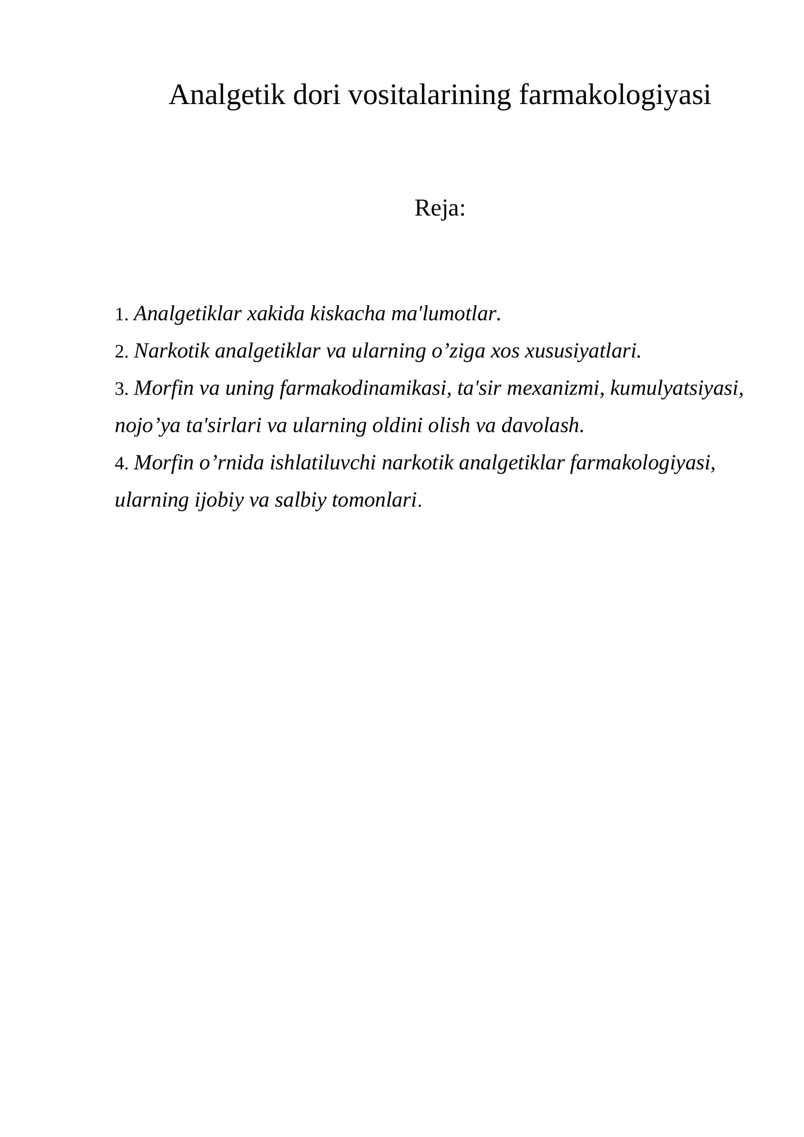 Analgеtik dori vositalarining farmakologiyasi