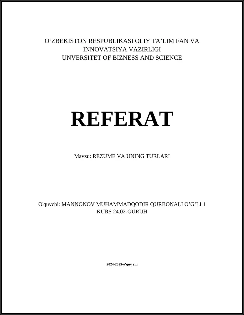 REZUME VA UNING TURLARI