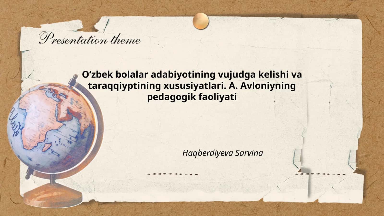 Oʻzbek bolalar adabiyotining vujudga kelishi va taraqqiyptining xususiyatlari. A. Avloniyning pedagogik faoliyati