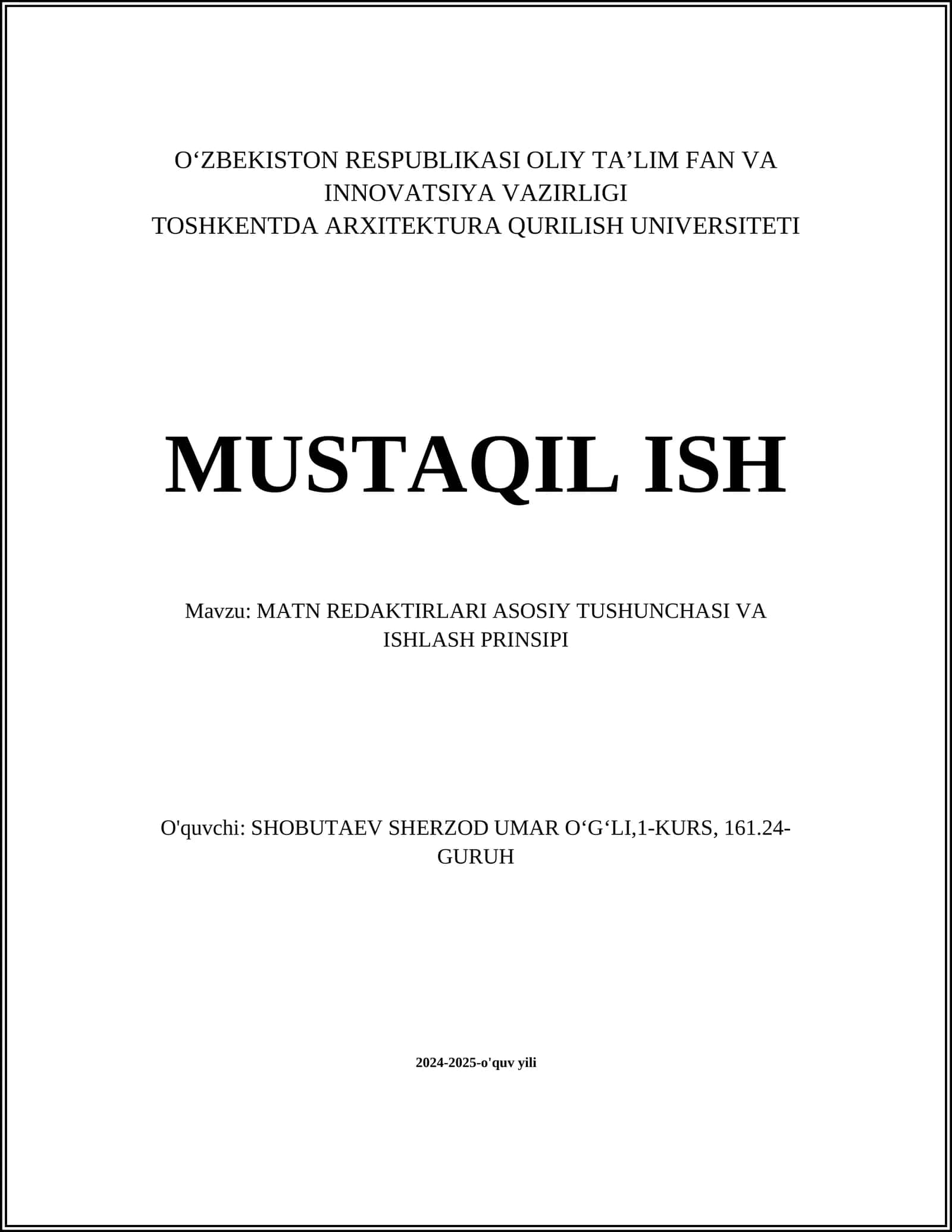 MATN REDAKTIRLARI ASOSIY TUSHUNCHASI VA ISHLASH PRINSIPI