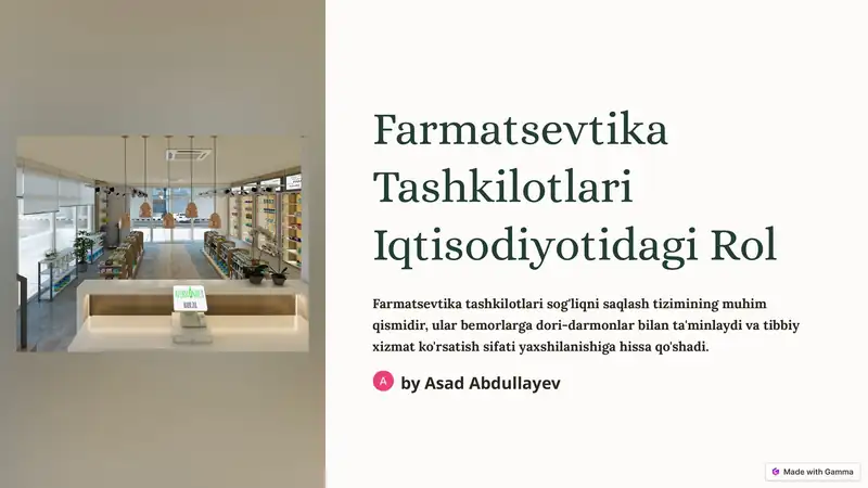 Farmatsevtika Tashkilotlari Iqtisodiyotidagi Rol