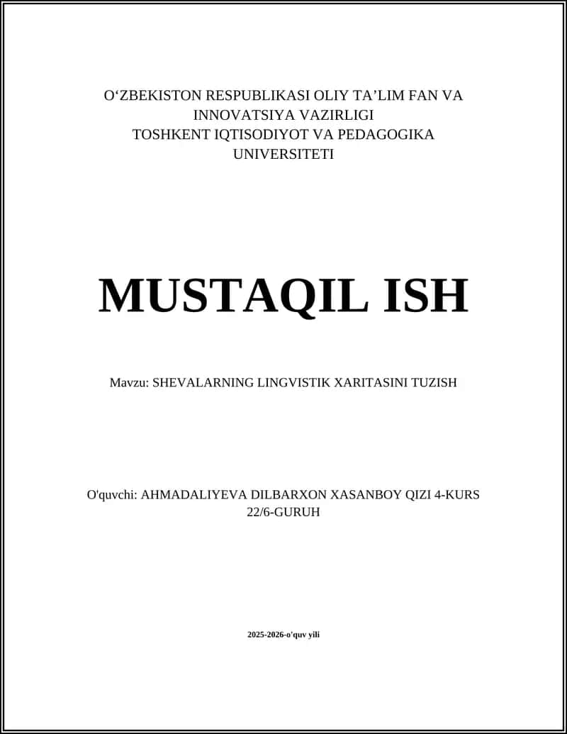 SHEVALARNING LINGVISTIK XARITASINI TUZISH