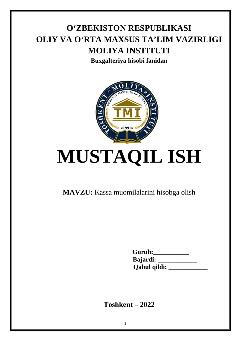 Kassa muomilalarini hisobga olish