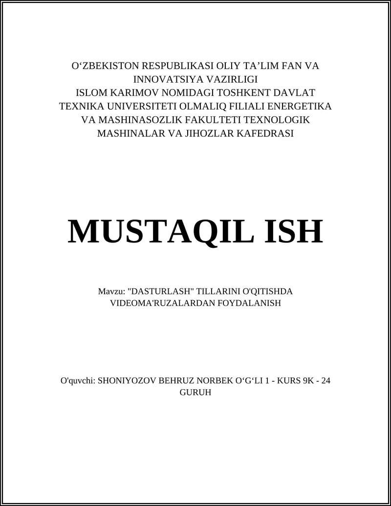 Dasturlash tillarini o'qitishda videomaruzalardan foydalanish