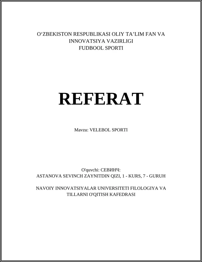 VELEBOL SPORTI REFERAT