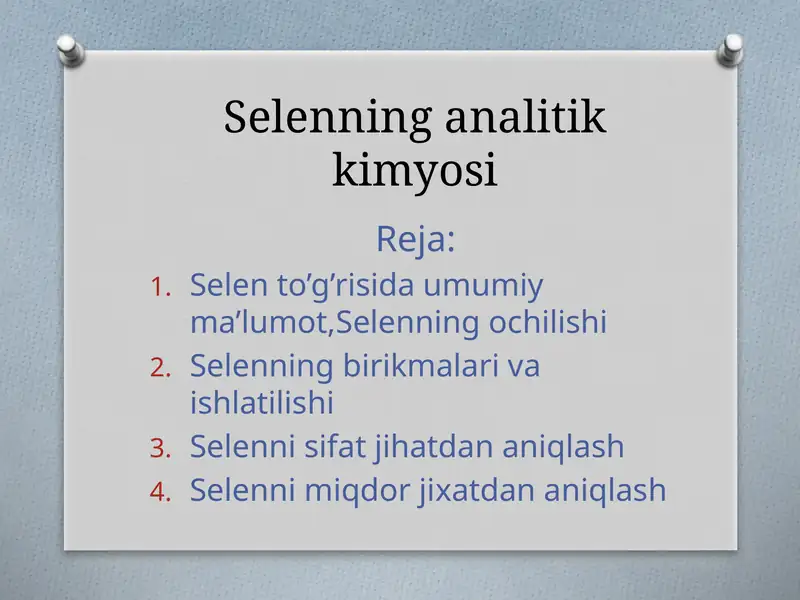 Selenning analitik kimyosi