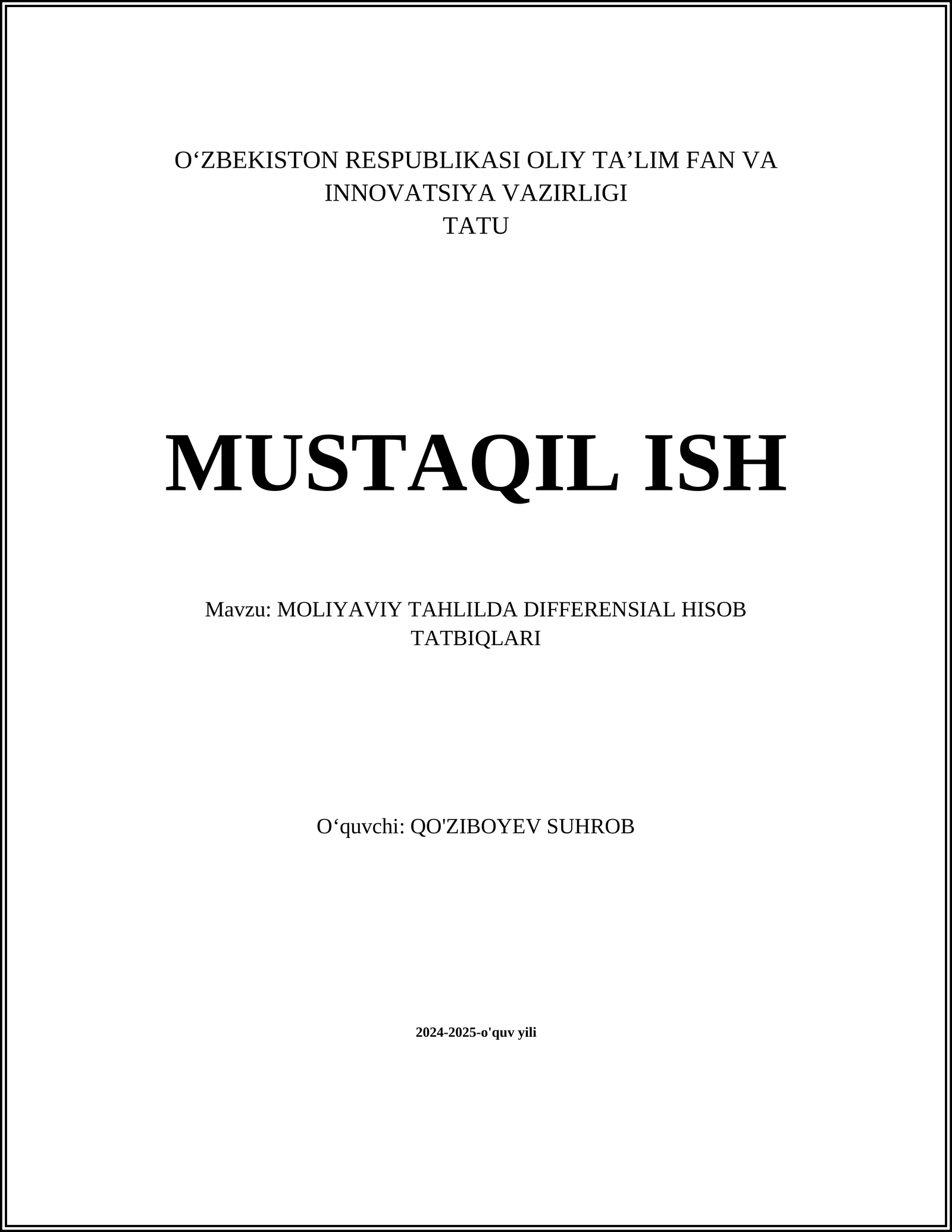 MOLIYAVIY TAHLILDA DIFFERENSIAL HISOB TATBIQLARI