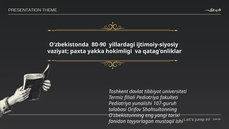 Oʻzbekistonda 80-90 yillardagi ijtimoiy-siyosiy vaziyat; paxta yakka hokimligi va qatag'onliklar