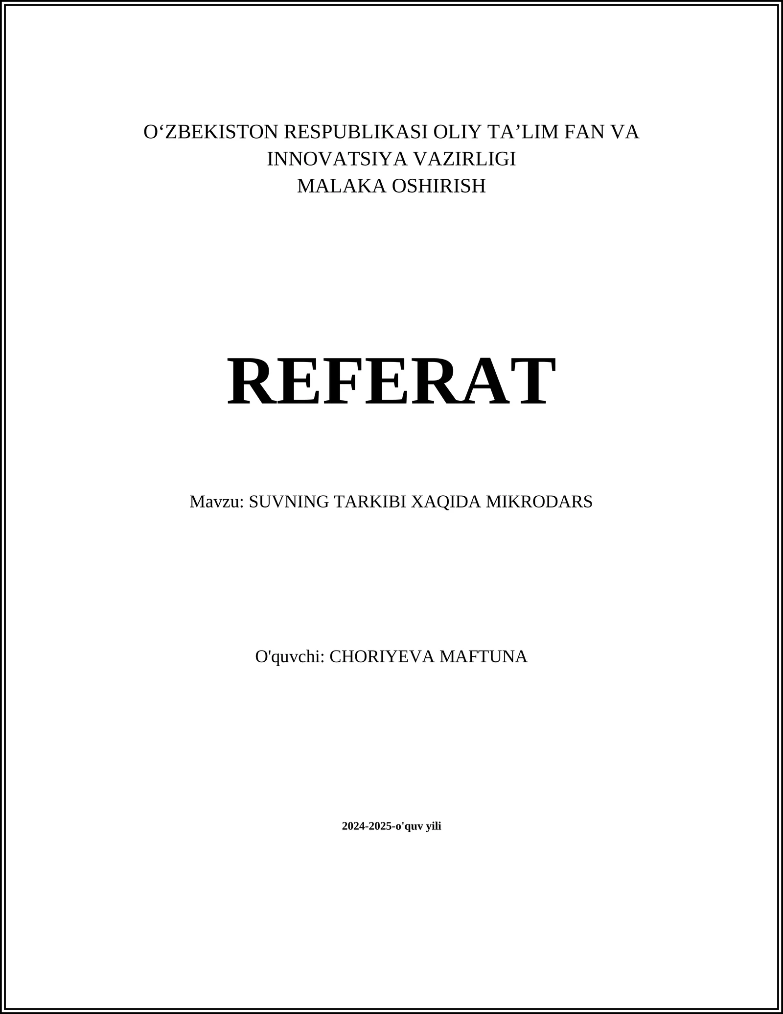 SUVNING KIMYOVIY TARKIBI