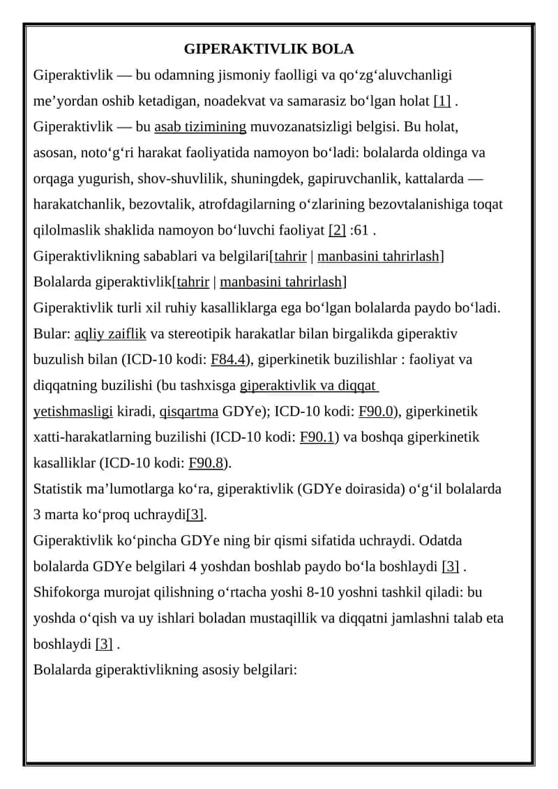 GIPERAKTIVLIK BOLA
