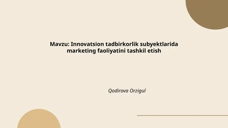 Innovatsion tadbirkorlik subyektlarida marketing faoliyatini tashkil etish