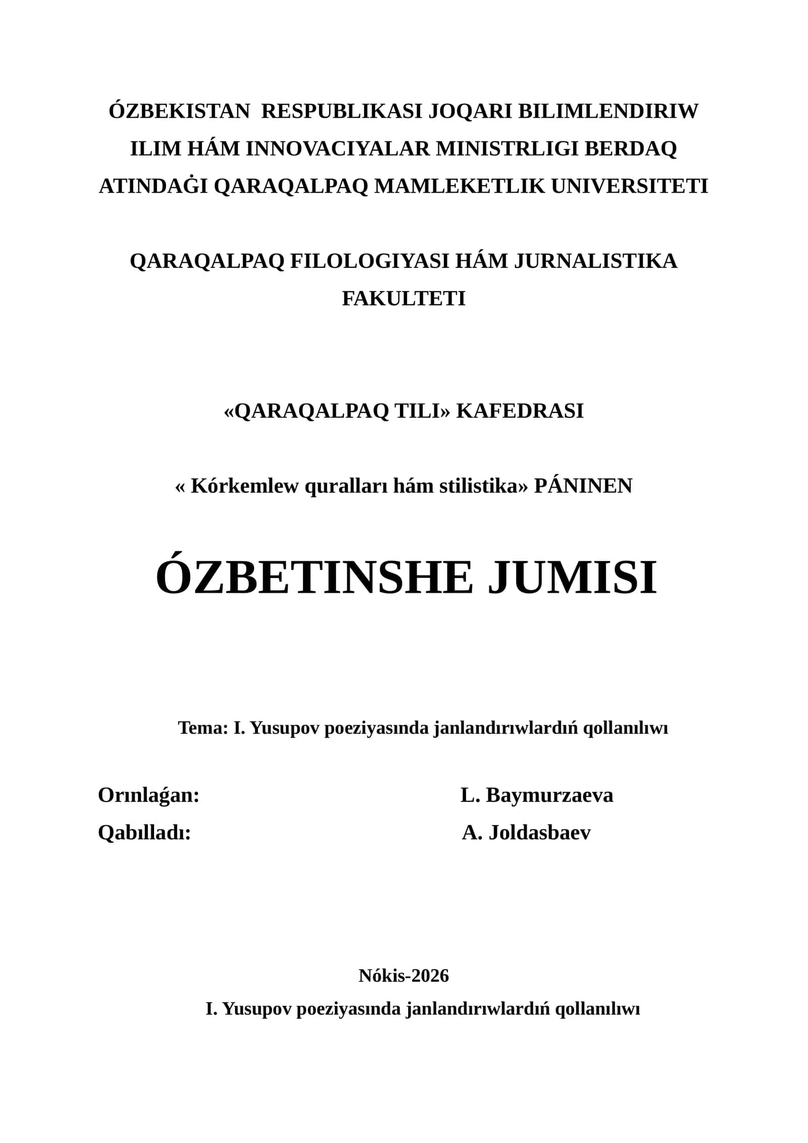 QARAQALPAQ TILI KÓRKEMLEW QURALLARI HÁM STILISTIKA PÁNINEN