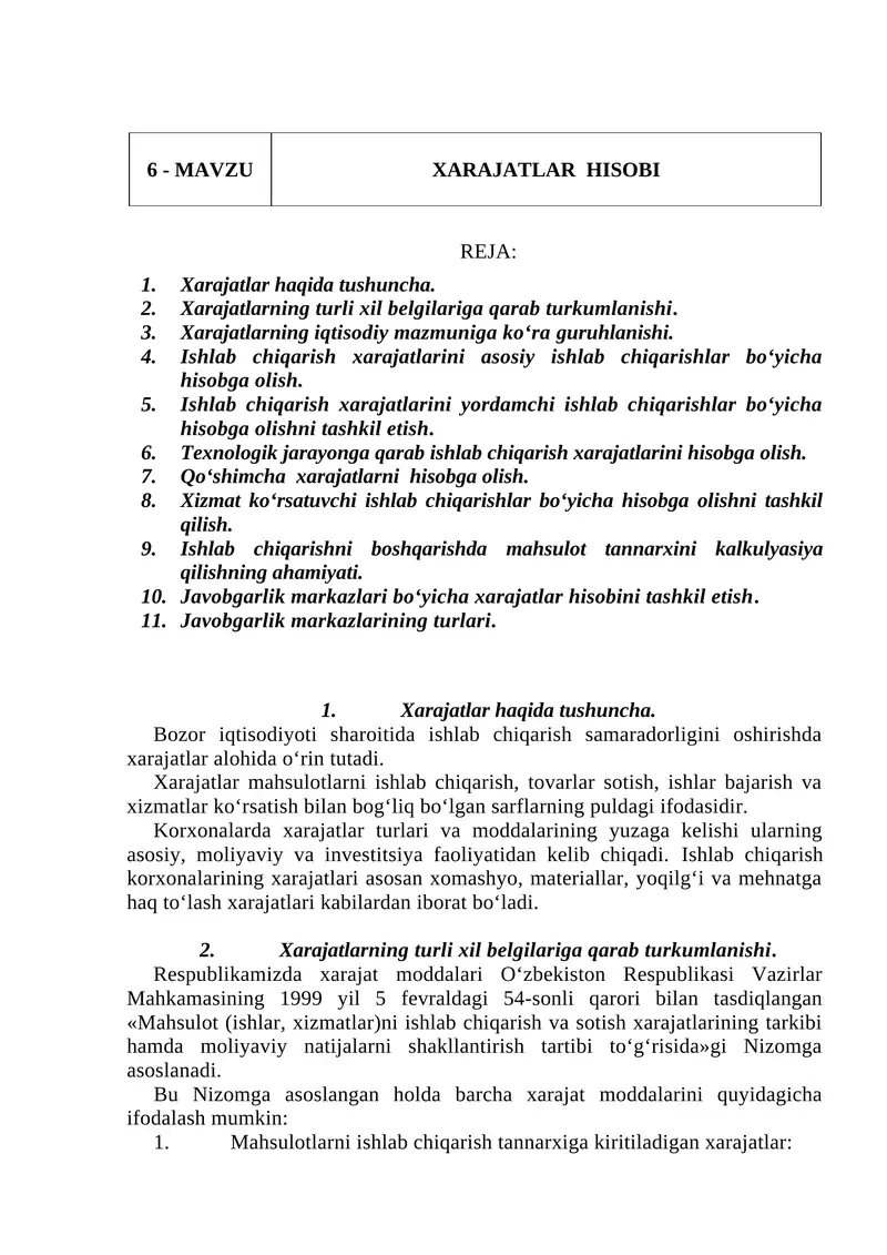Xarajatlar hisobi