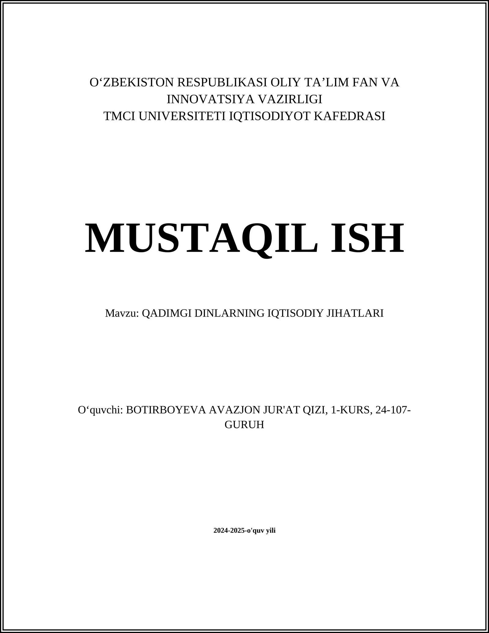 QADIMGI DINLARNING IQTISODIY JIHATLARI