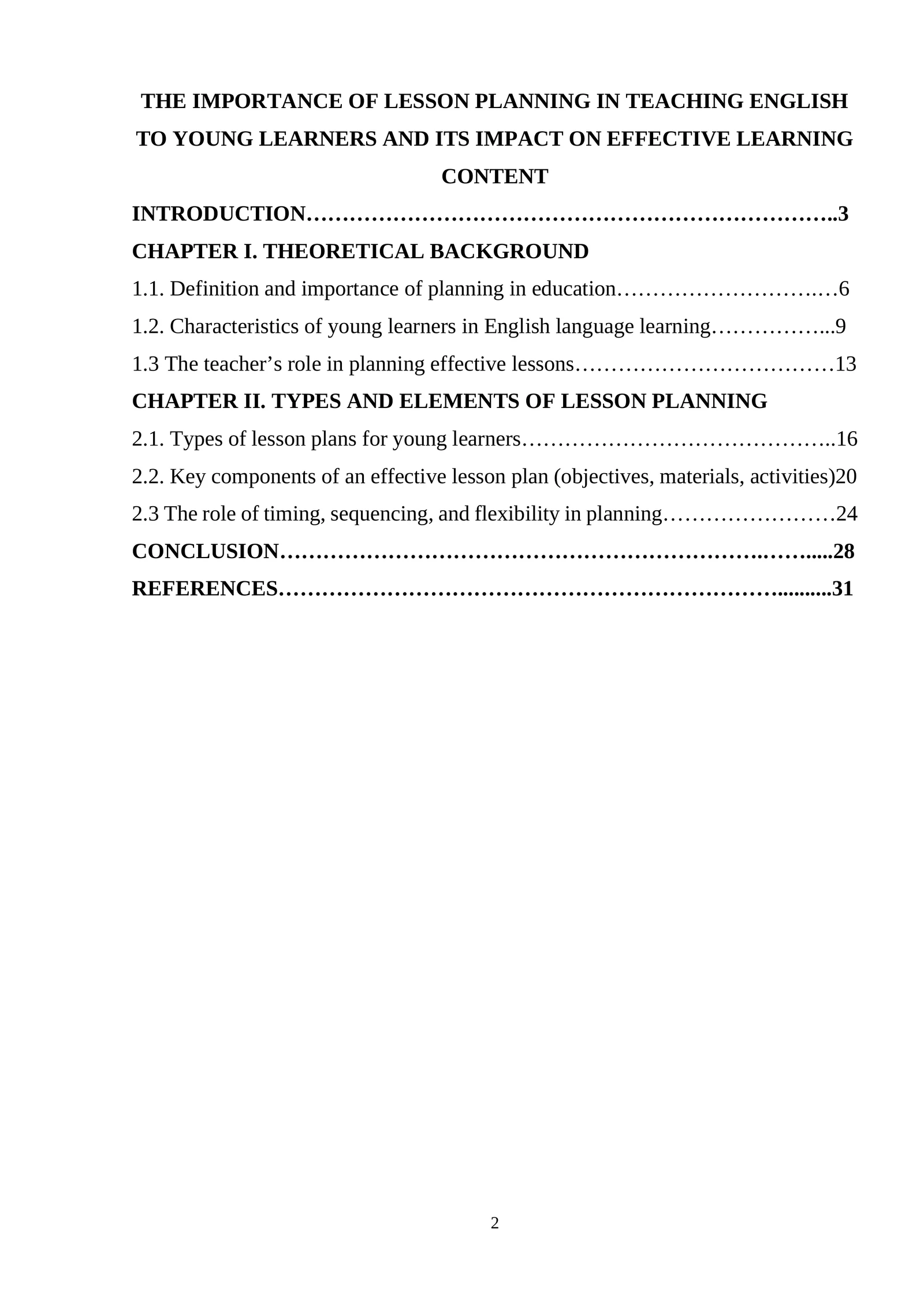 THE IMPORTANCE OF LESSON PLANNING IN TEACHING ENGLISH TO YOUNG LEARNERS AND ITS IMPACT ON EFFECTIVE LEARNING