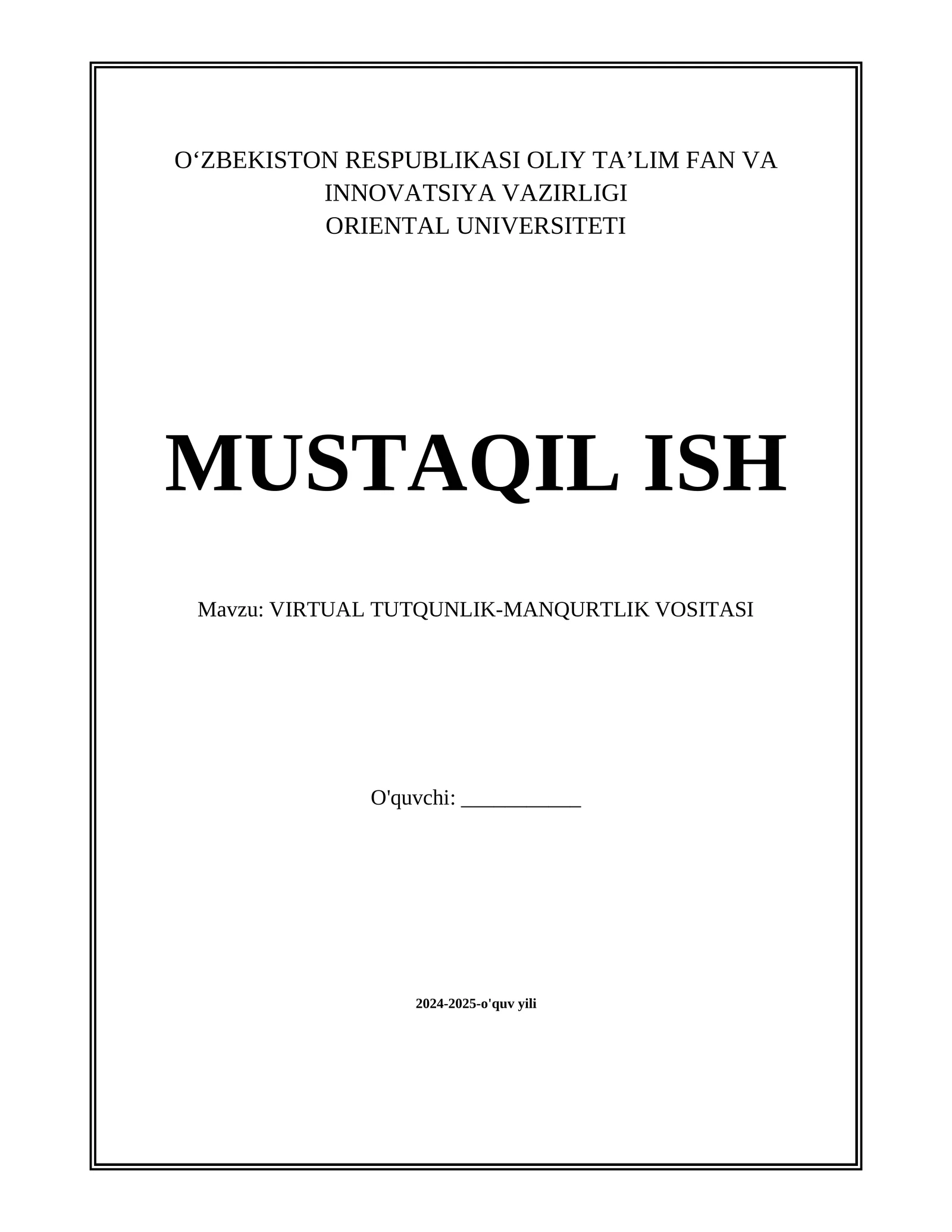 VIRTUAL TUTQUNLIK-MANQURTLIK VOSITASI