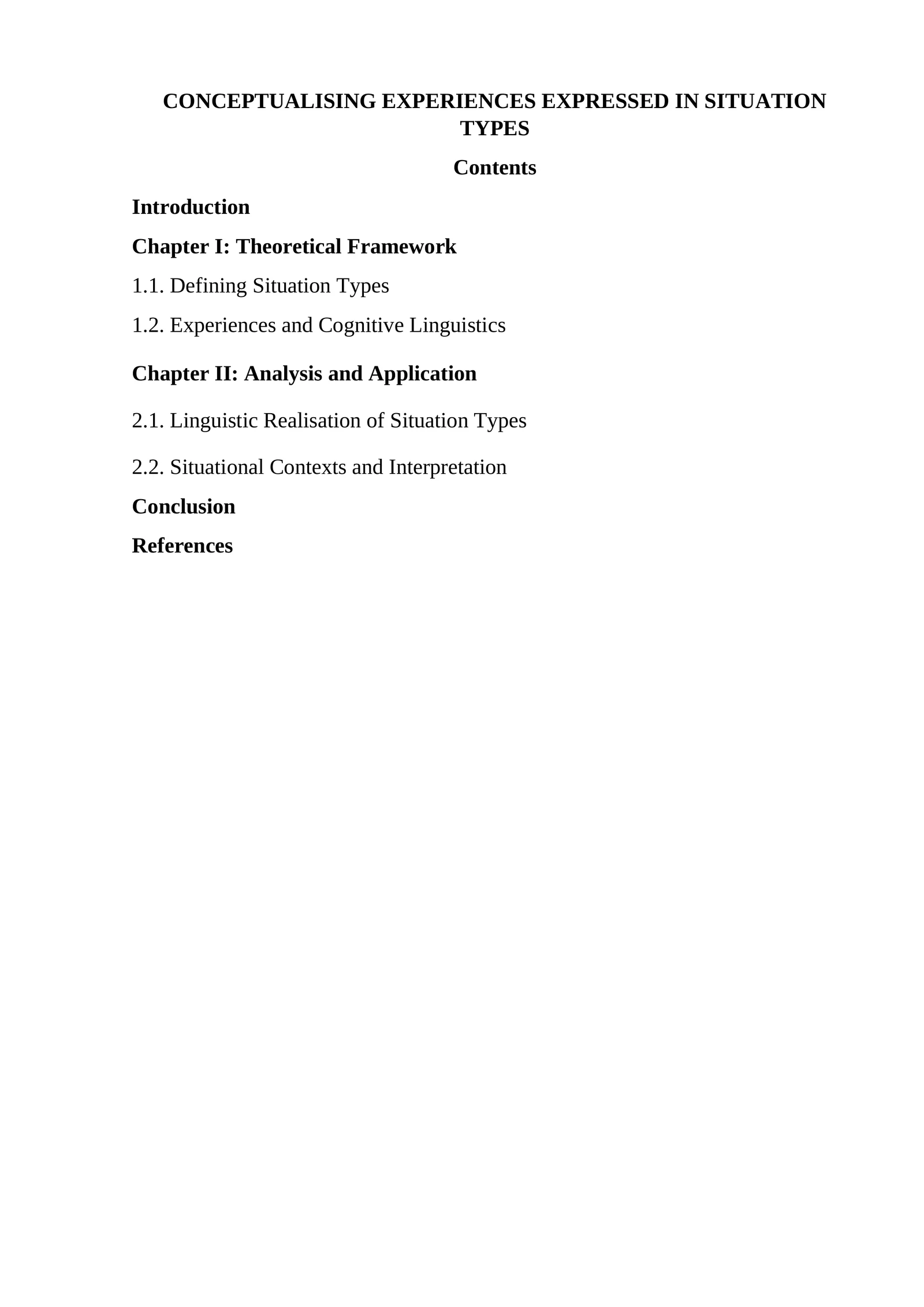 CONCEPTUALISING EXPERIENCES EXPRESSED IN SITUATION TYPES