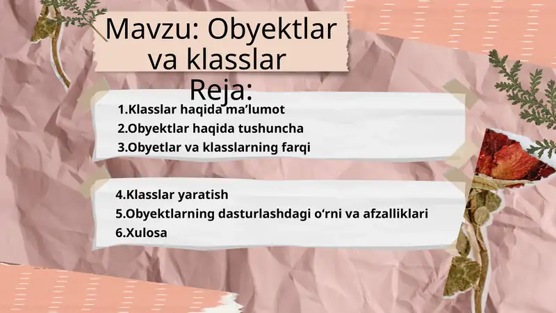 Obyektlar va klasslar