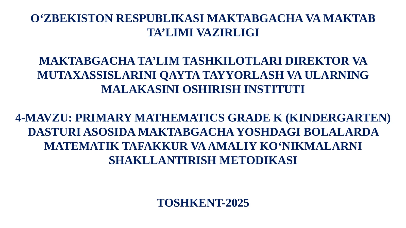 PRIMARY MATHEMATICS GRADEK (KINDERGARTEN) DASTURI ASOSIDA MAKTABGACHA YOSHDAGI BOLALARDA MATEMATIK TAFAKKUR VA AMALIY KO‘NIKMALARNI SHAKLLANTIRISH METODIKASI