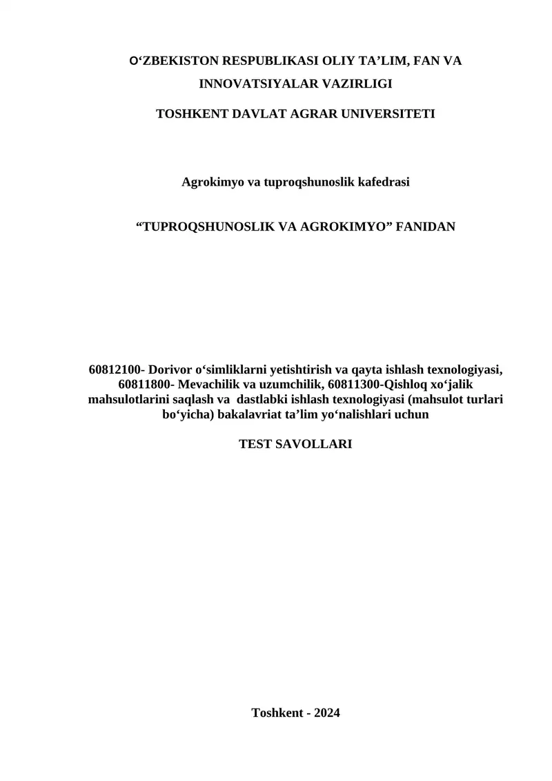 60812100- Dorivor o‘simliklarni yetishtirish va qayta ishlash texnologiyasi