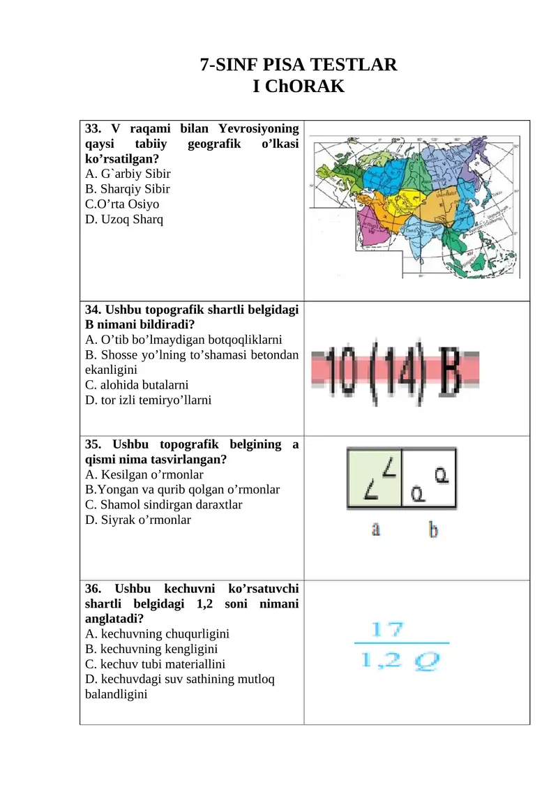 7-SINF PISA TESTLAR