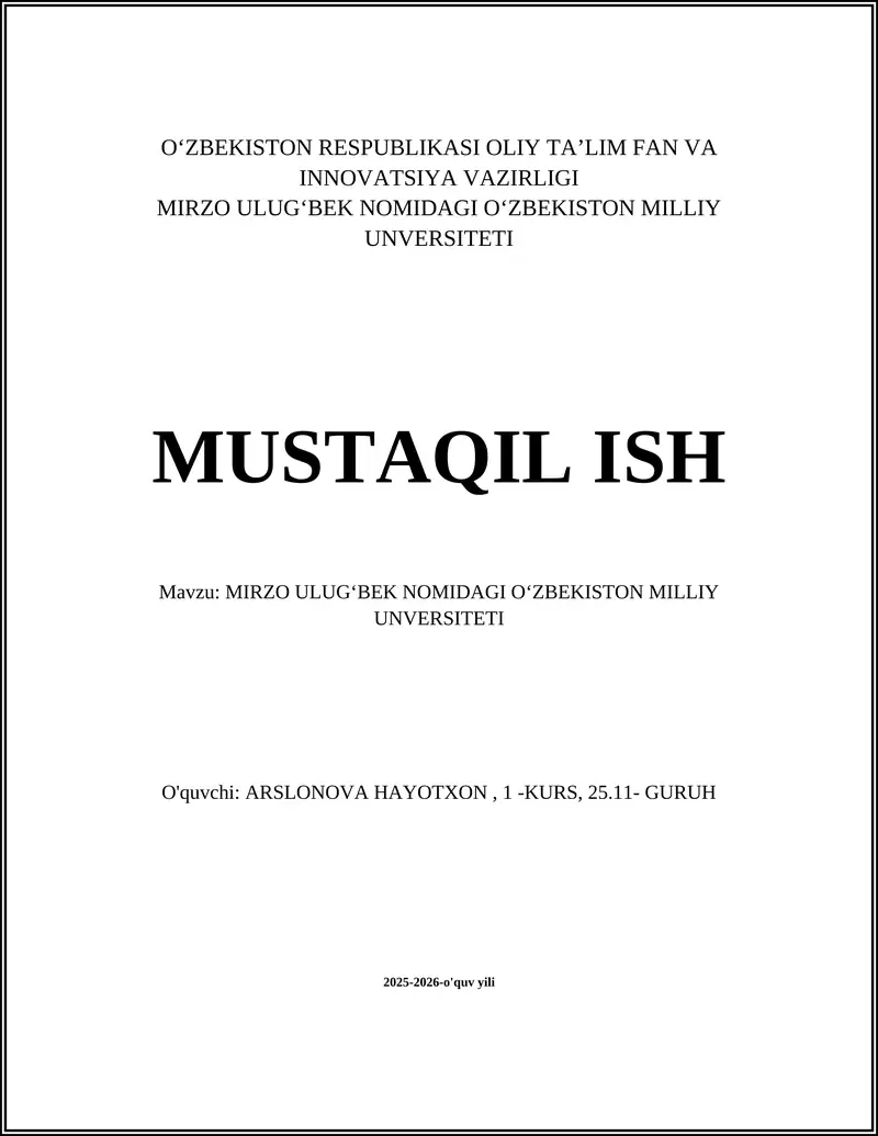 Mirzo Ulugʻbek nomidagi Oʻzbekiston Milliy Universiteti