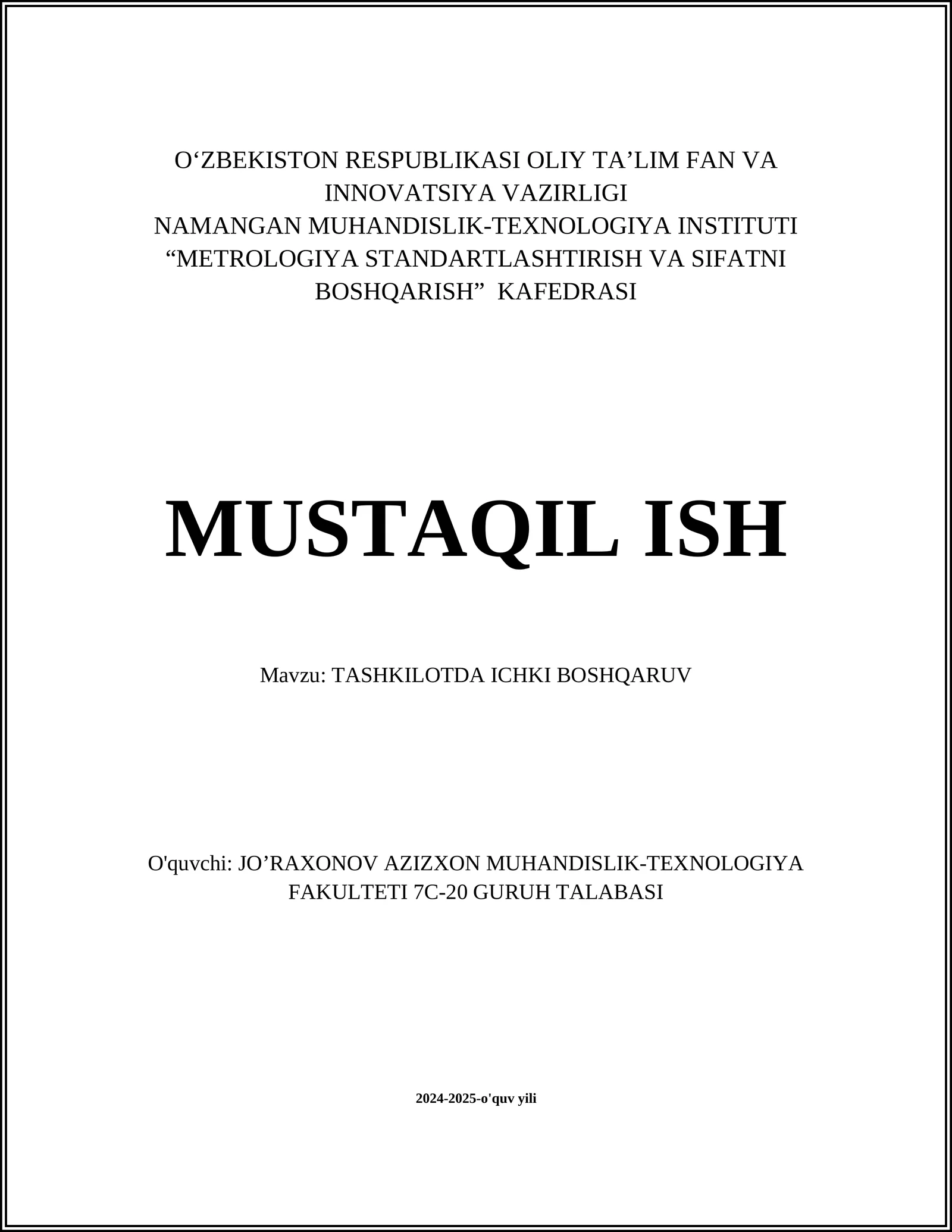 TASHKILOTDA ICHKI BOSHQARUV