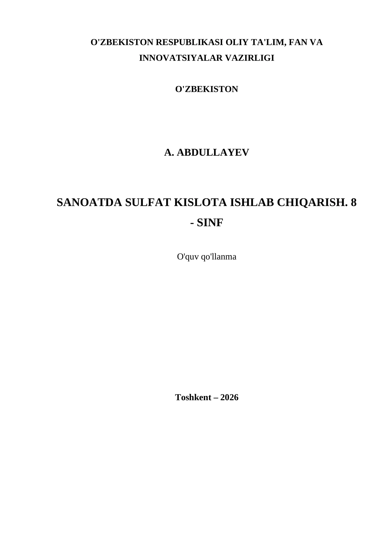 SANOATDA SULFAT KISLOTA ISHLAB CHIQARISH. 8 - SINF