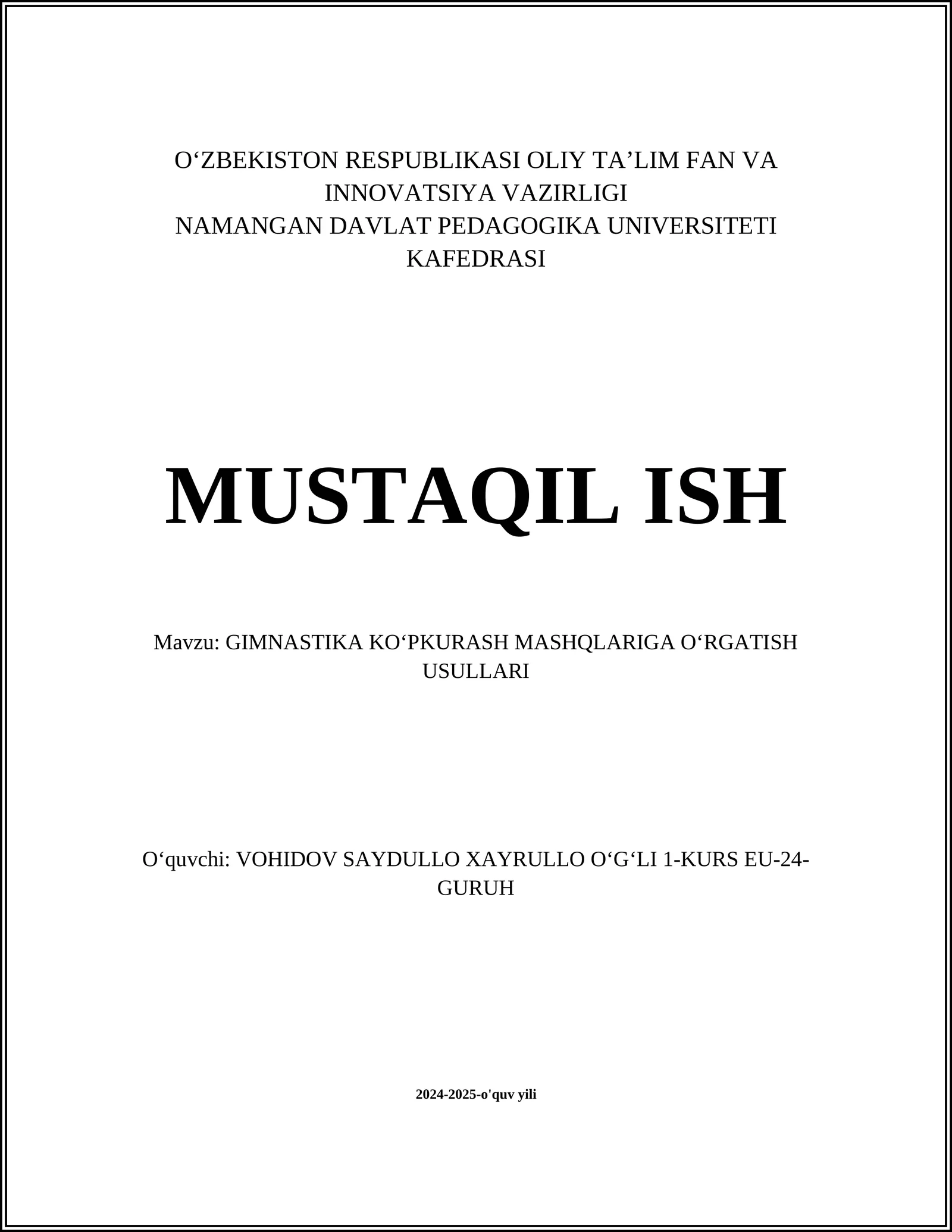 GIMNASTIKA KOʻPKURASH MASHQLARIGA OʻRGATISH USULLARI