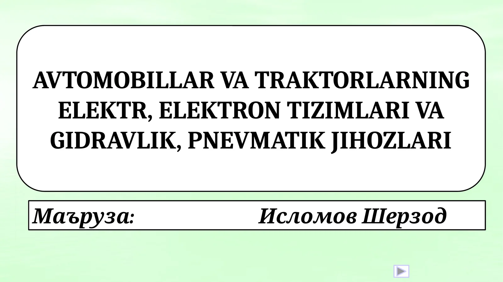Avtomobillarning elektr va elektron tizimlari