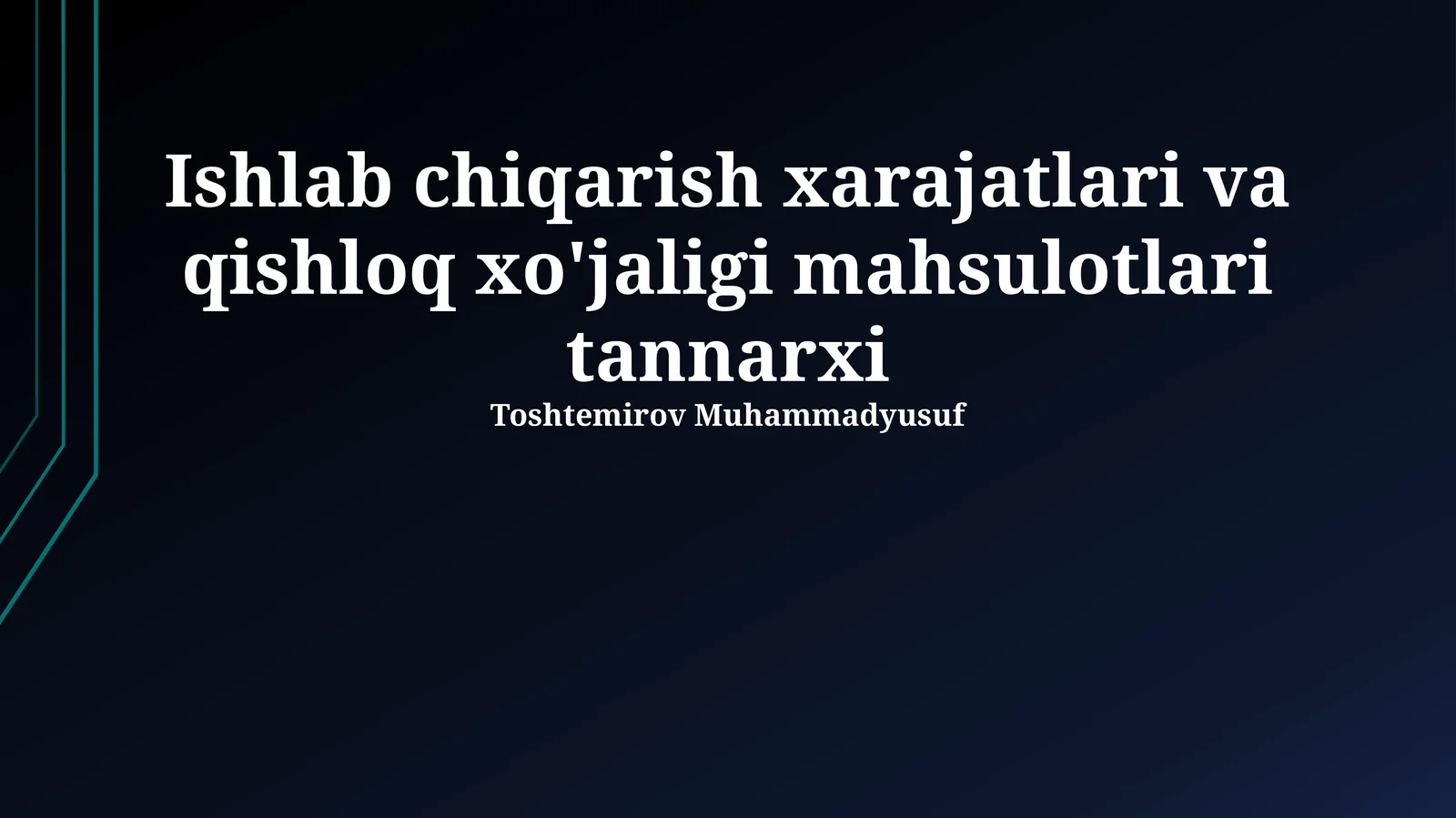 Ishlab chiqarish xarajatlari va qishloq xo'jaligi mahsulotlari tannarxi