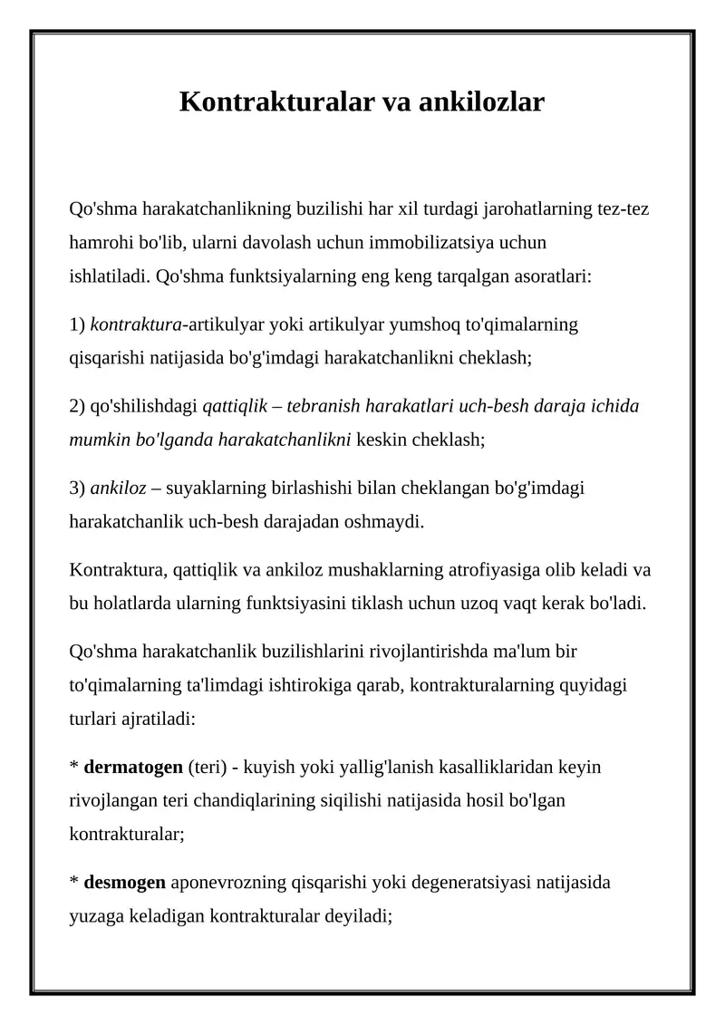Kontrakturalar va ankilozlar