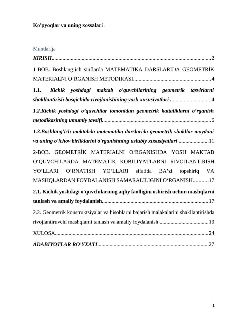 GEOMETRİK MATERIALNI O‘RGANISHDA YOSH MAKTAB O‘QUVCHILARDA MATEMATIK KOBILIYATLARNI RIVOJLANTIRISH YO‘LLARI O‘RNATISH YO‘LLARI