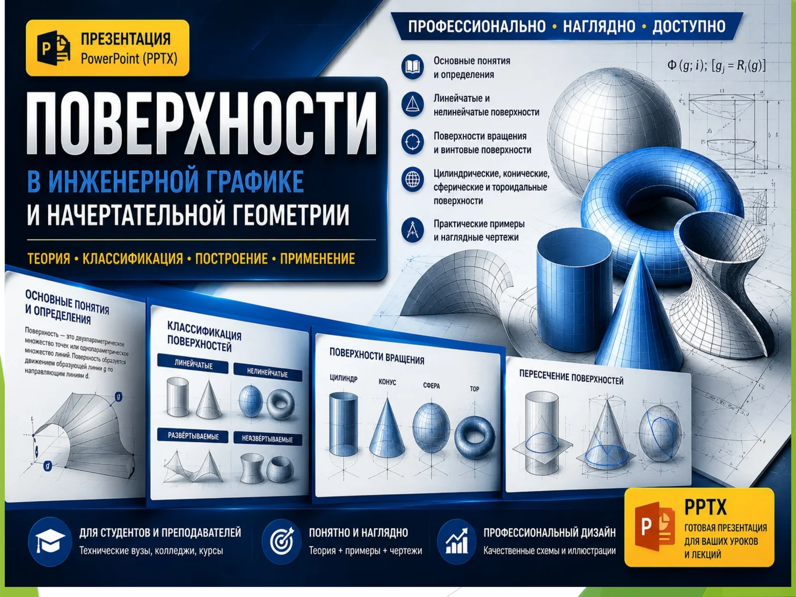 Поверхности в инженерной графике и начертательной геометрии | Учебная презентация (PPTX)
