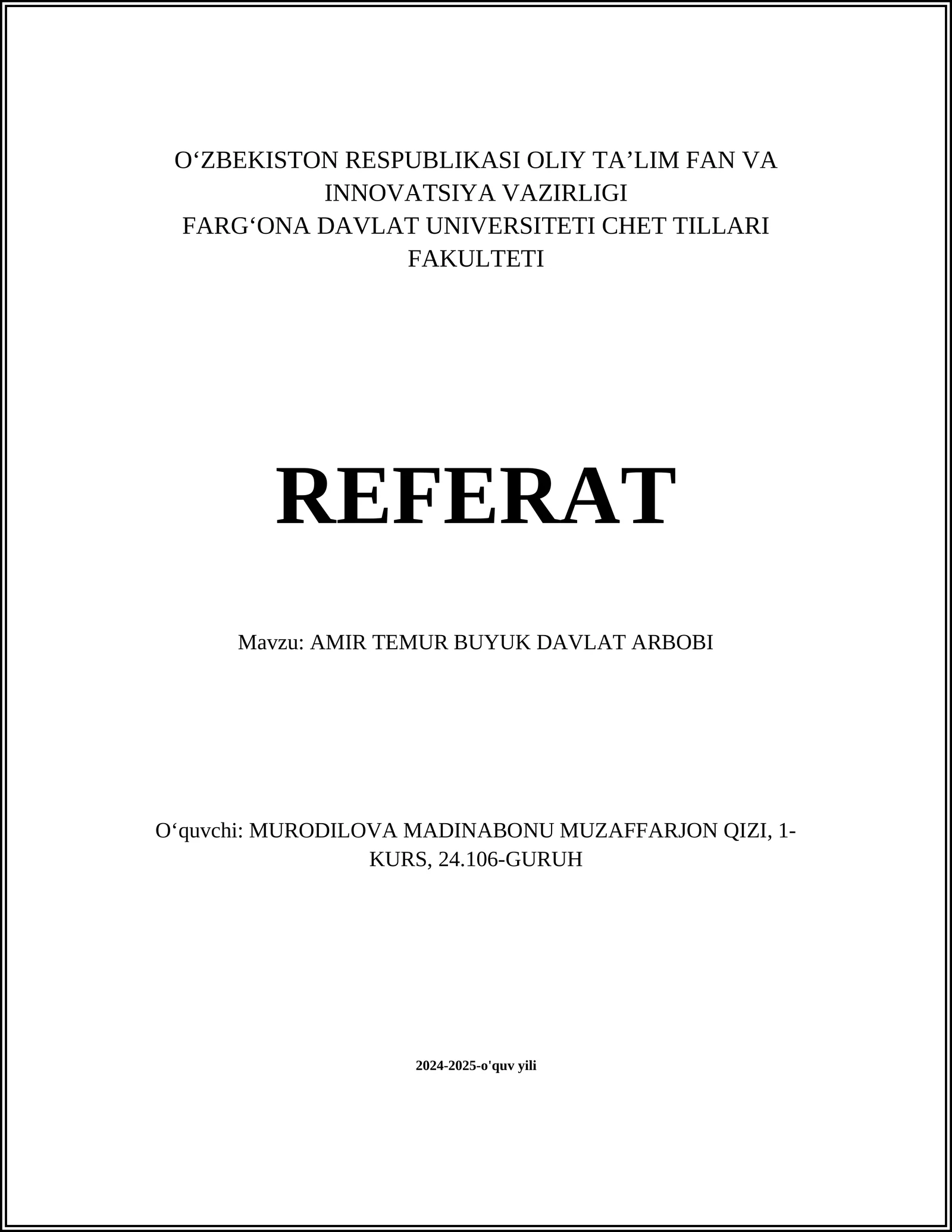 AMIR TEMUR BUYUK DAVLAT ARBOBI