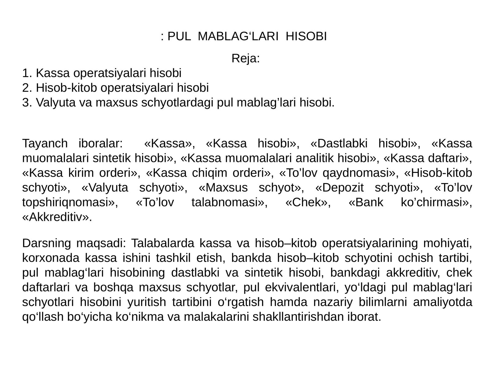 PUL MABLAG‘LARI HISOBI