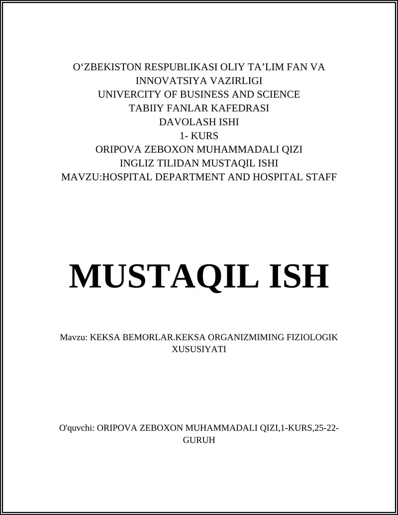 HOSPITAL DEPARTMENT AND HOSPITAL STAFF