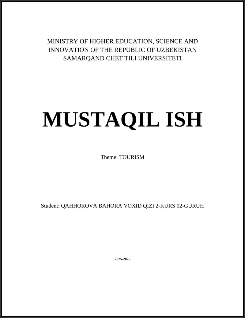 Cultural Tourism Study Plan
