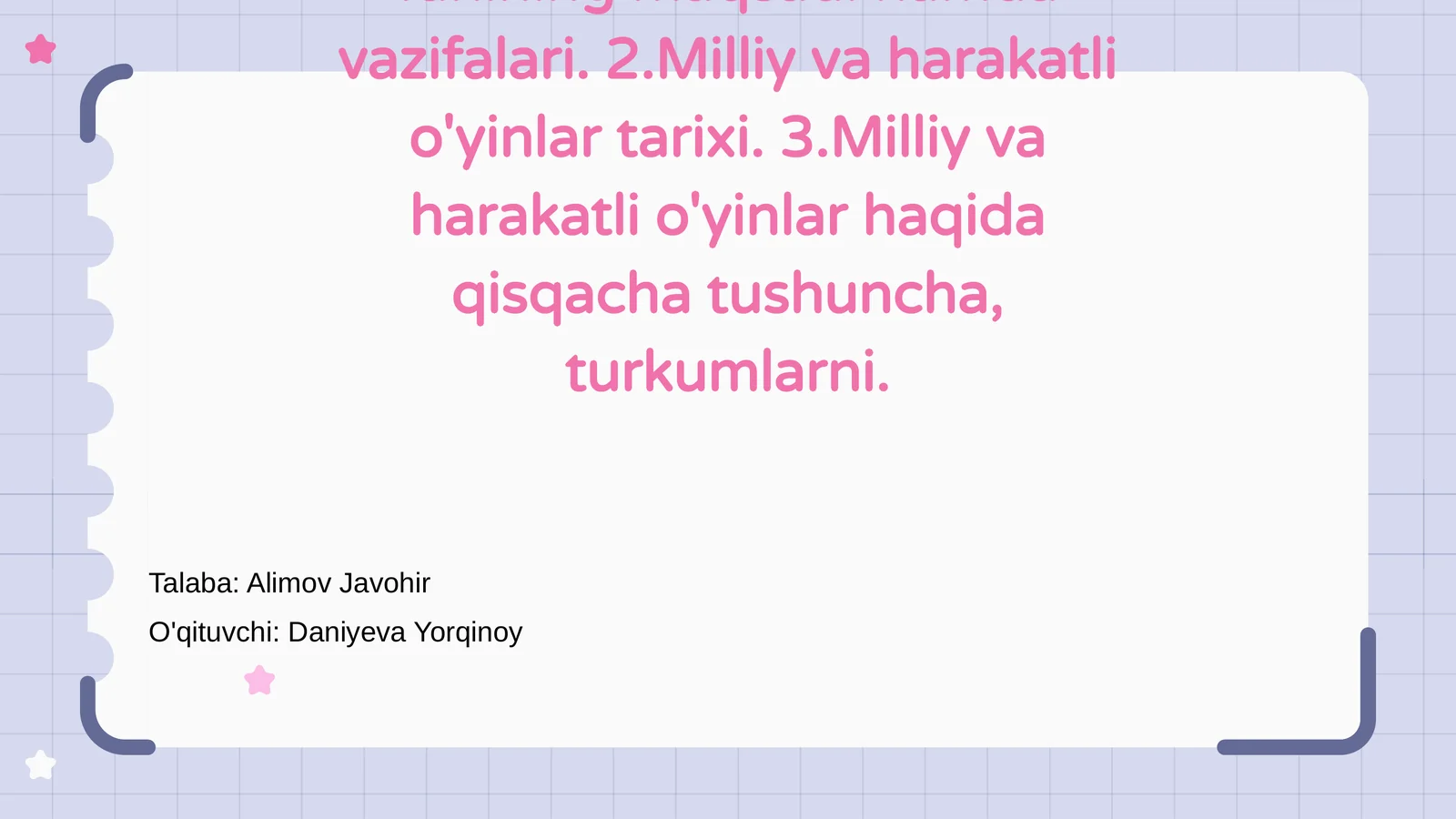 Milliy va harakatli o'yinlar