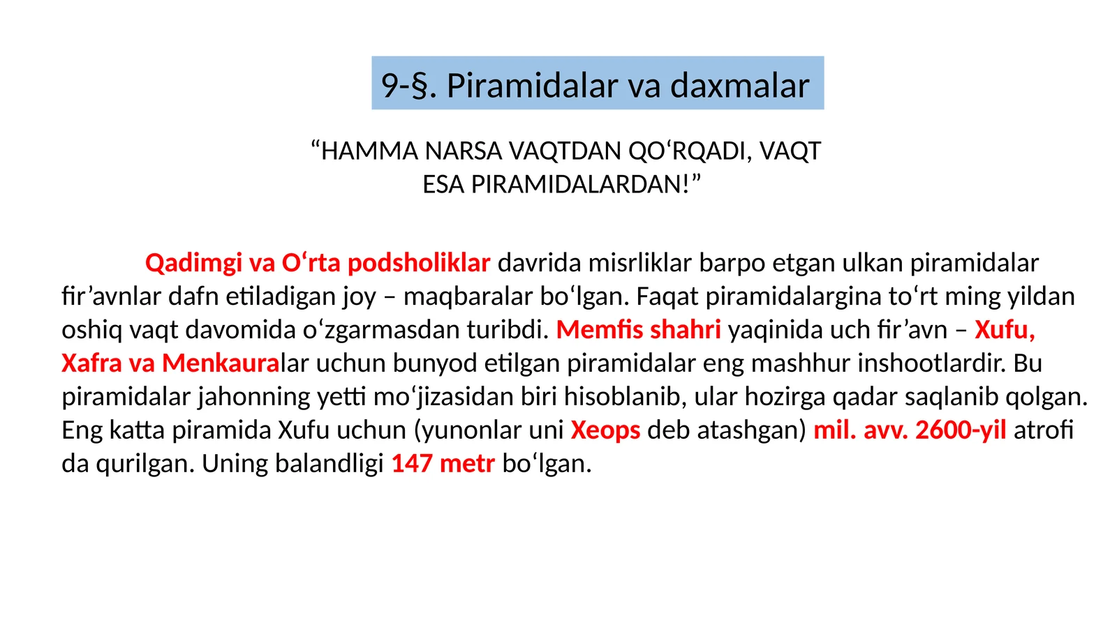 Piramidalar va daxmalar