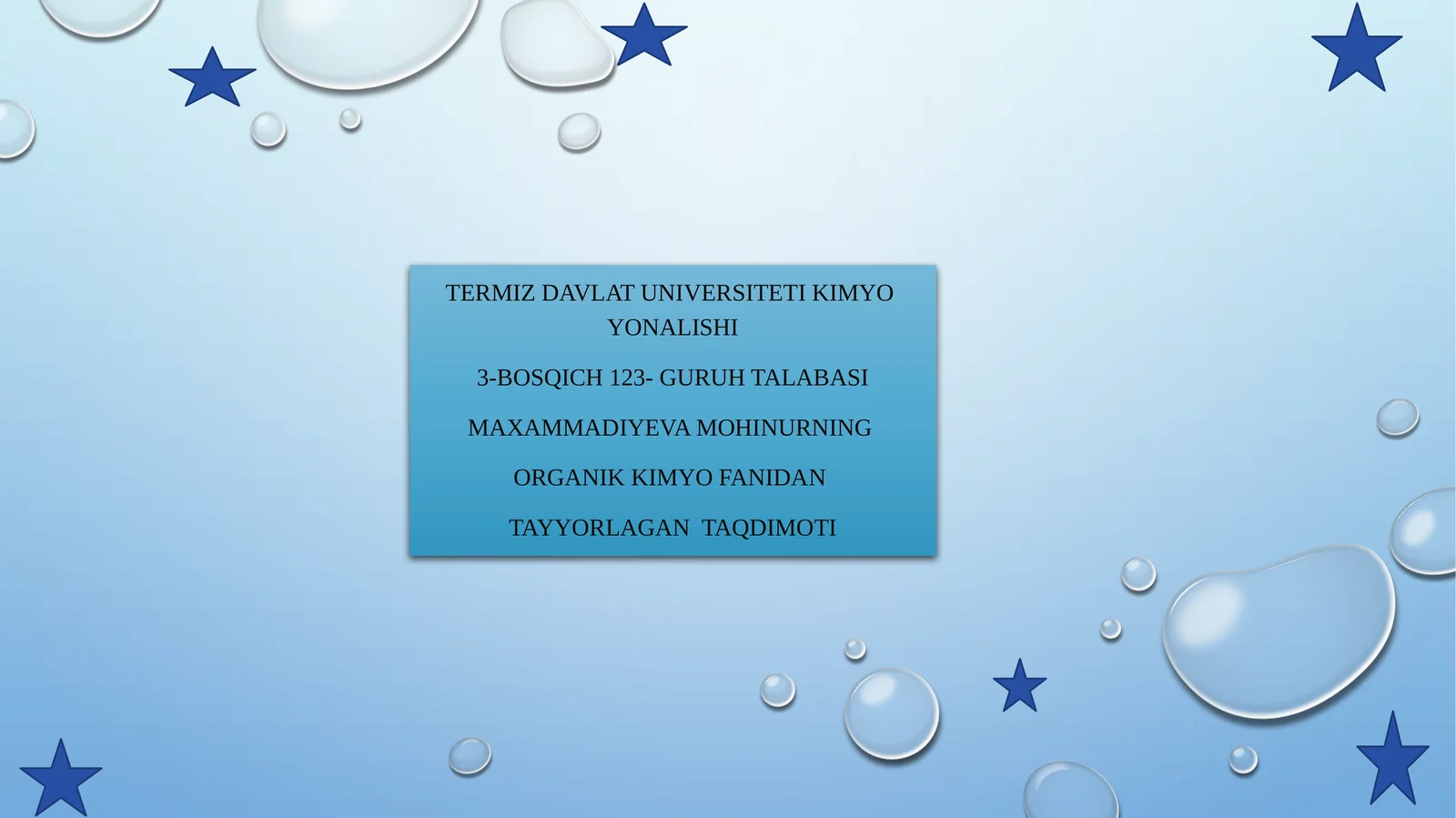 Organik kimyo fanidan tayyorlagan taqdimoti