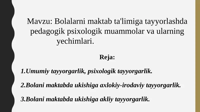 Bolalar maktab ta'limiga tayyorlash pedagogik psixologik muammolar