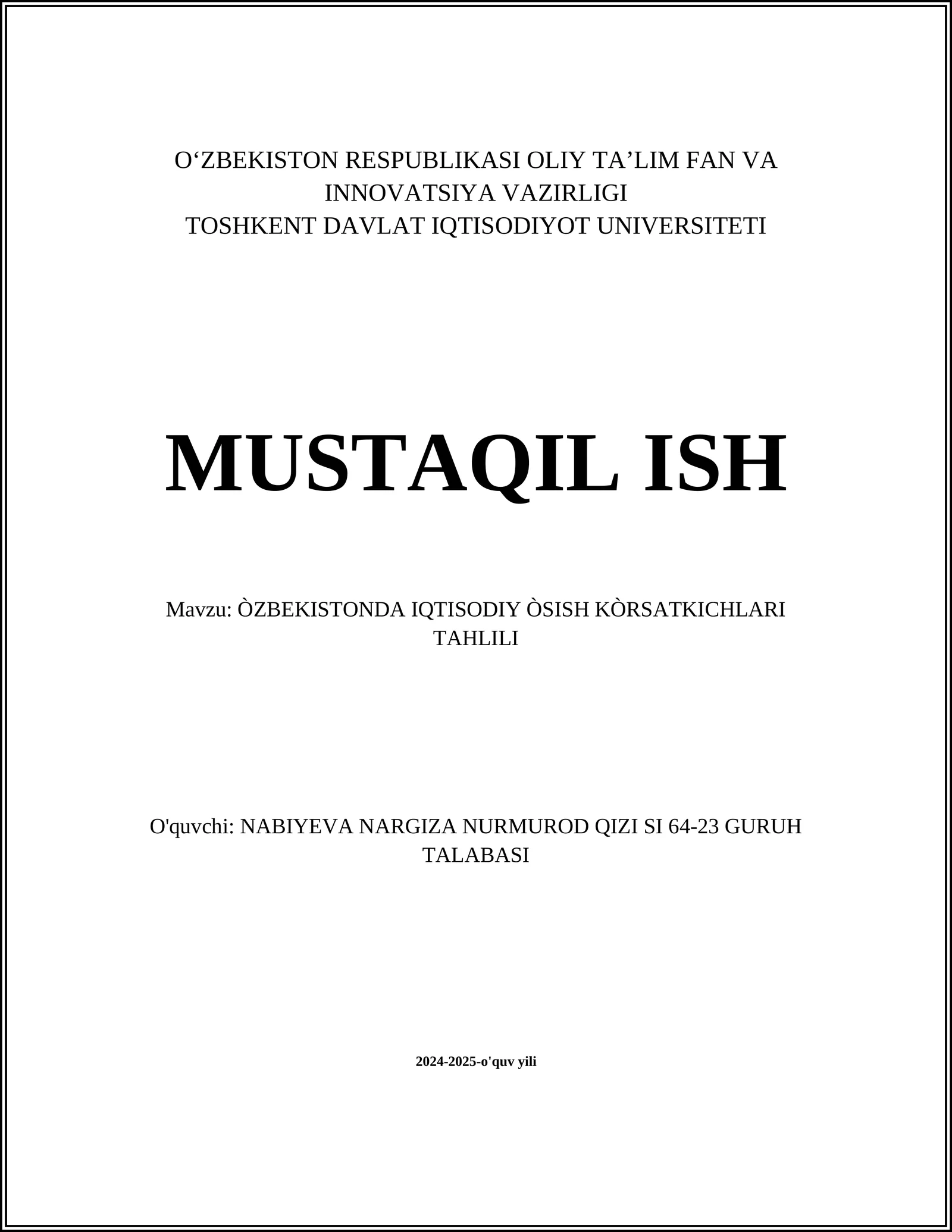 ÒZBEKISTONDA IQTISODIY ÒSISH KÒRSATKICHLARI TAHLILI