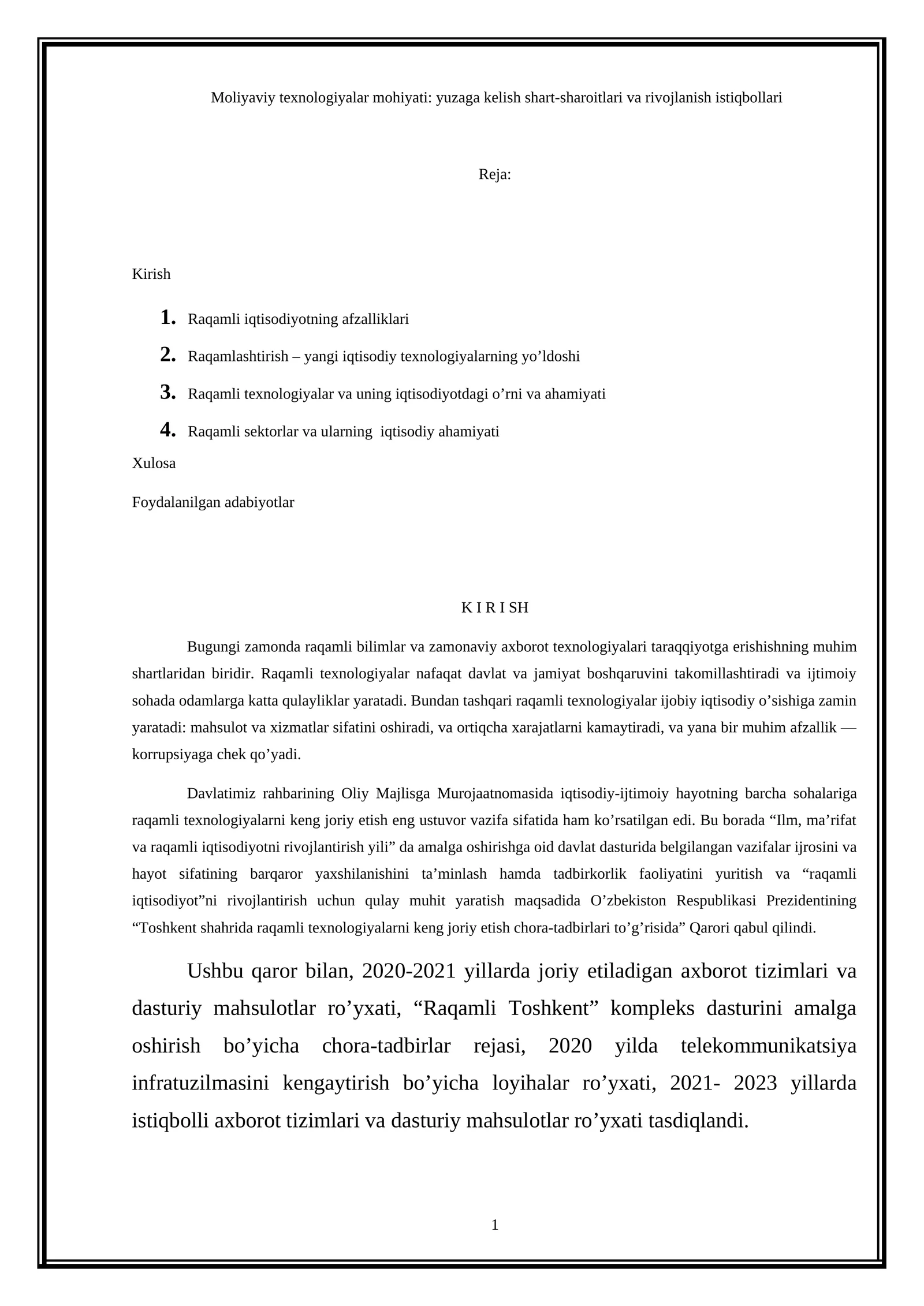 Moliyaviy texnologiyalar mohiyati: yuzaga kelish shart-sharoitlari va rivojlanish istiqbollari